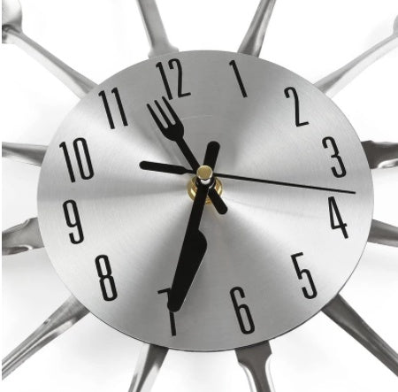Metal Stainless Steel Kitchen Knife And Fork Silent Wall Wall Clock